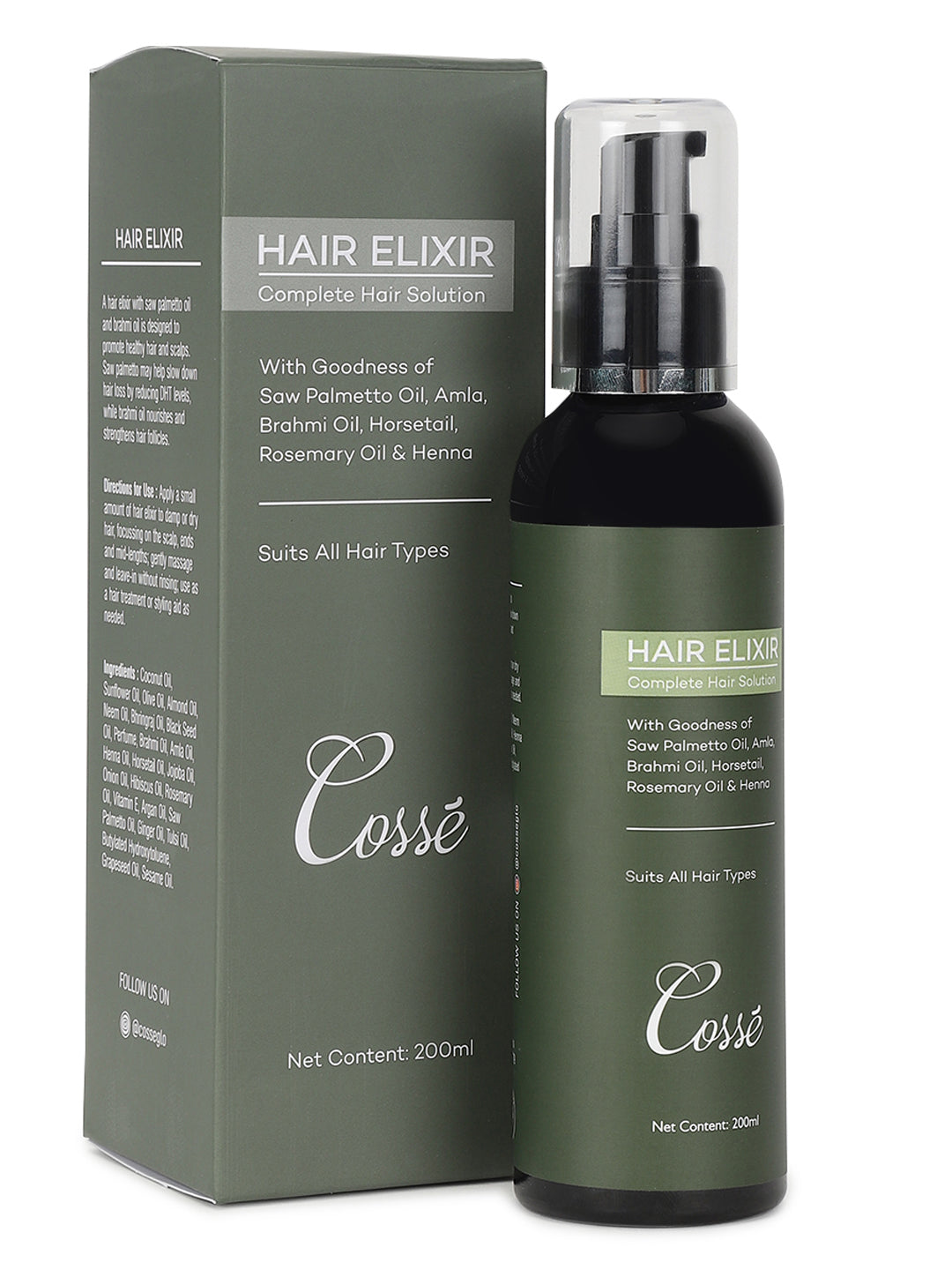 Hair Elixer with Saw Palmetto Oil, Amla, Brahmi Oil, Horsetail, Rosemary Oil & Henna